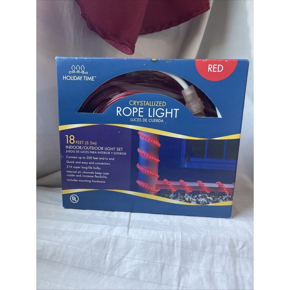 Holiday Time Red Rope Light 18ft Indoor Outdoor Crystallized Light Set